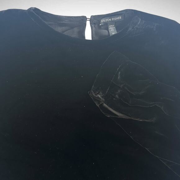 Eileen Fisher Small System Long Sleeve Knee Length Dress Black Velvet Silk Blend - Picture 4 of 9